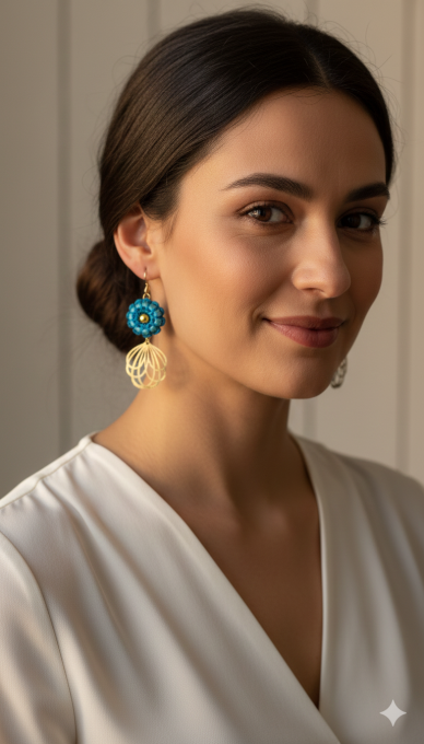 Boucles d’oreilles corolle marine